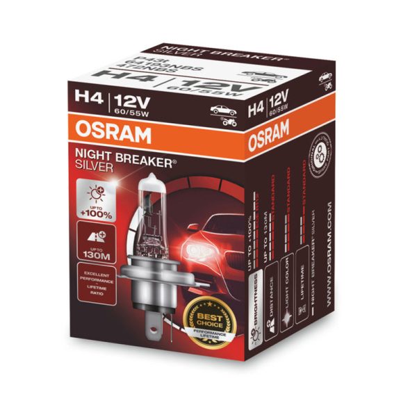Bec 12V H4 60/55 W Night Breaker Silver +100% Osram
