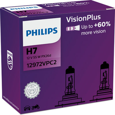 Set 2 Becuri Far H7 55W 12V Vision Plus (Cutie) Philips