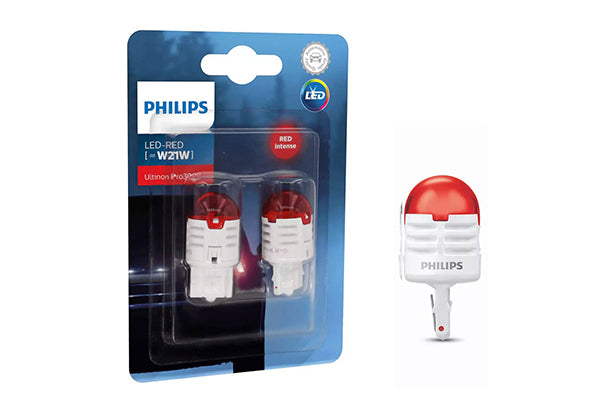 Set 2 Becuri Led Exterior 12V W21 Red W3X16D, Ultinon Pro3000 Si Philips